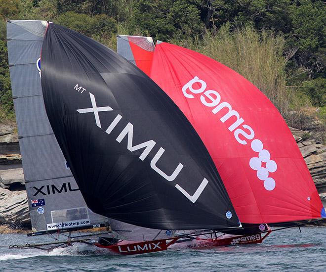 The young Lumix team battle with the 2016 JJ Giltinan champion Smeg. © 18footers.com